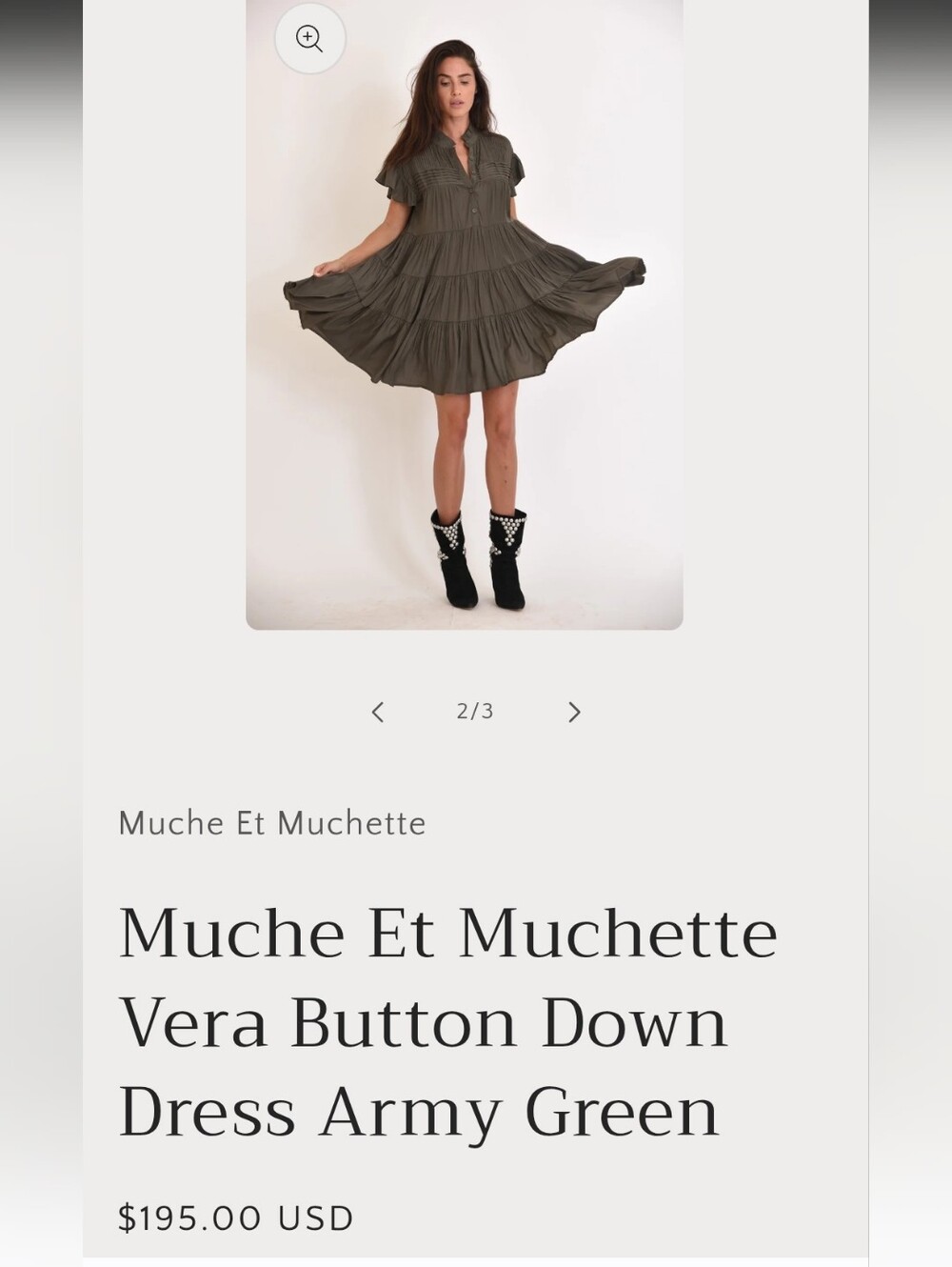 NWOT Muche & Muchette Vera Shift Button Down Dress One Size Army Green